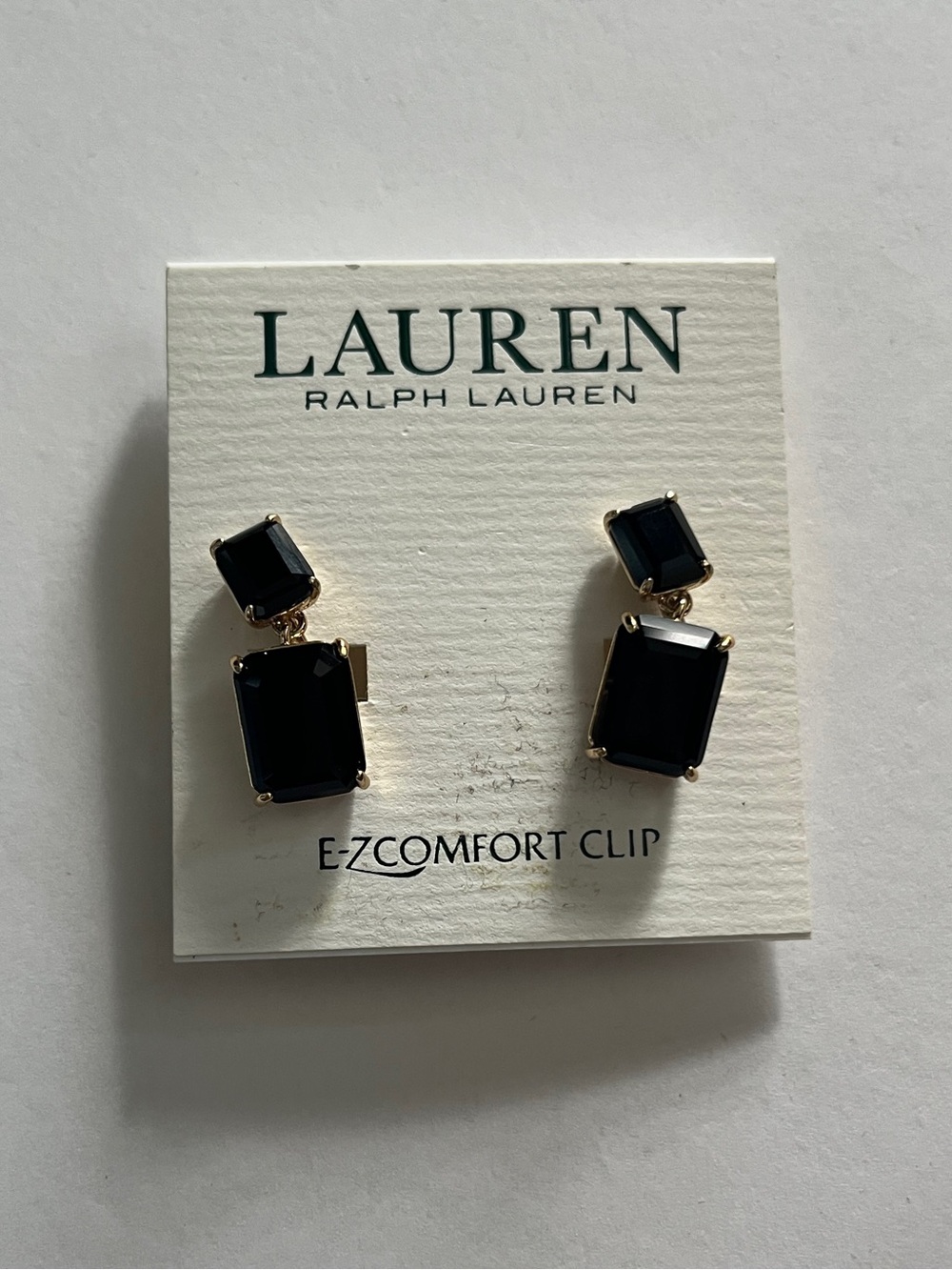 Lauren Ralph Lauren Black and Gold Faceted Double-Drop Clip-On Earrings
